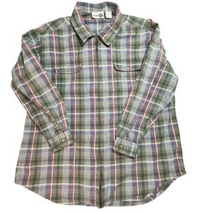 Paul Harris Design Mens Large Green Plaid Zip Up‎ Shacket 100% Cotton Preppy